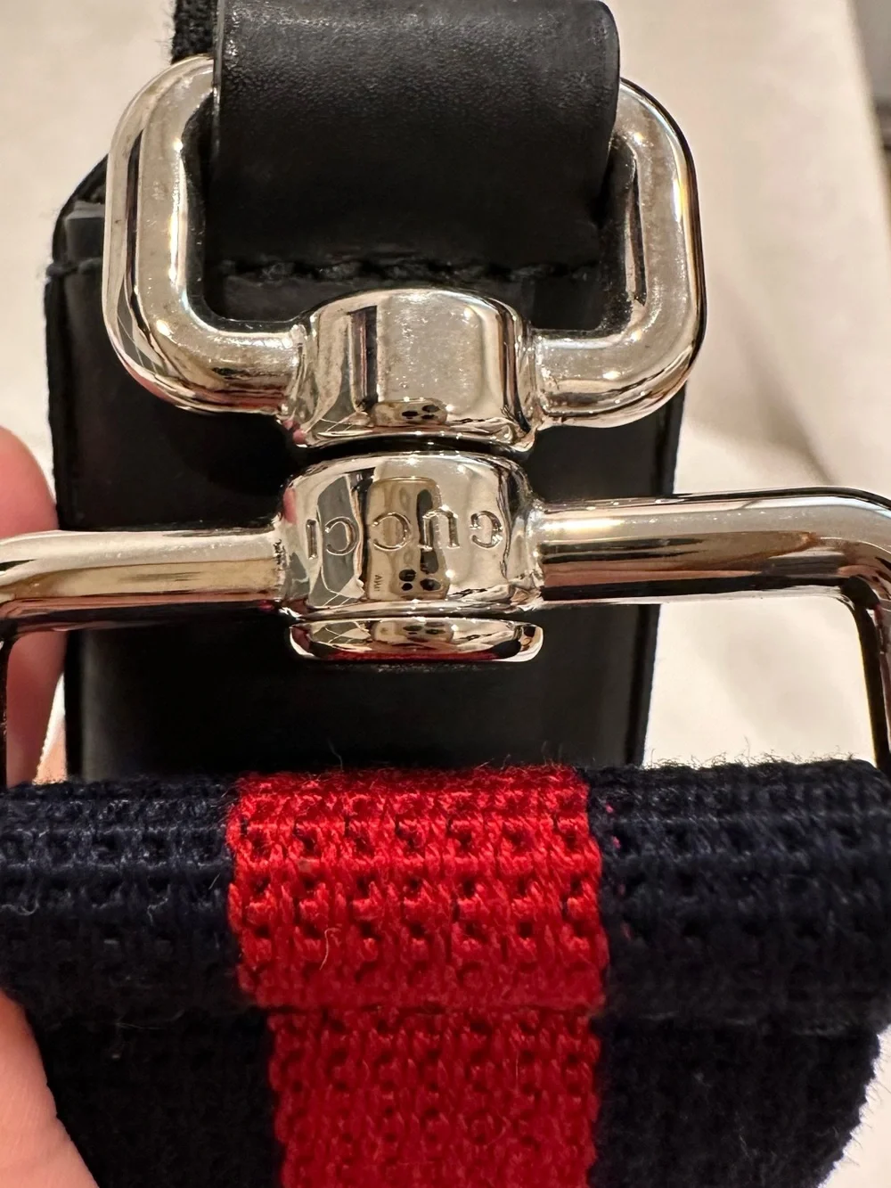 Gucci Black GG Messenger Bag with Red and Blue Strap